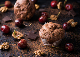 Chocolate muffins with nuts