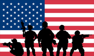 rangers team with rifle on a US flag