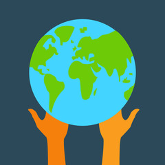 Stock flat icon globe and hands eps