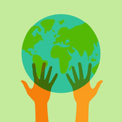 Stock flat icon globe and hands eps