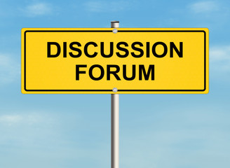 Obraz premium Forum. Road sign on the sky background. Raster illustration.