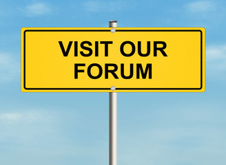 Obraz premium Forum. Road sign on the sky background. Raster illustration.
