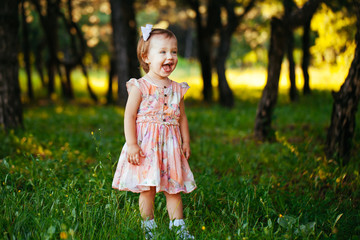 Outdoor portrait of adorable smiling little girl in summer day