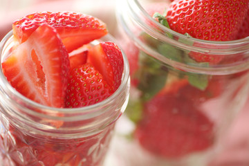 Canning jars with strawberries