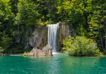 Beautiful waterfall in the Plitvice Lakes.