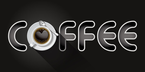 coffee word with top view of black coffee (Americano) cup