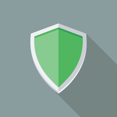 Green Shield Icon. Flat Vector Icon With Long Shadow Design Coll