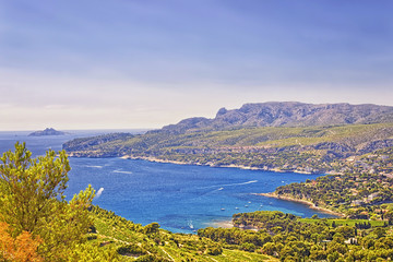 Mediterranean sea bay near Cassis, Provence view from mountains