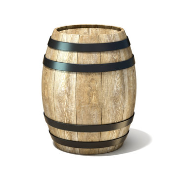 Wooden wine barrel. 3D render illustration isolated over white background