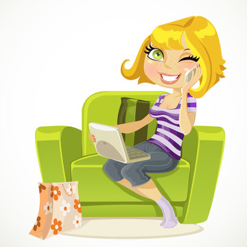 recommend clip art: pretty blonde sitting in a chair talking on the phone