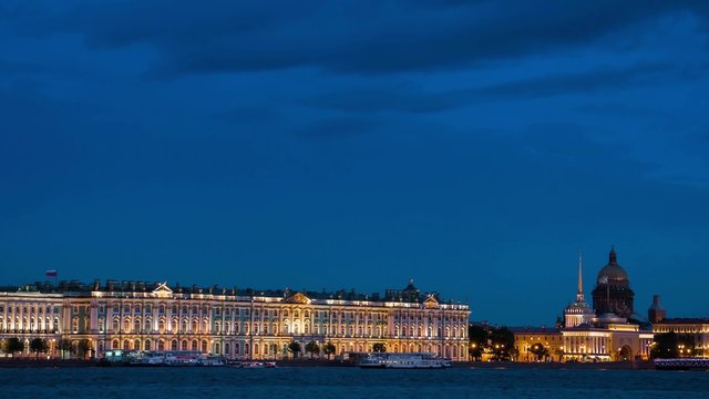 Evening view of the the State Hermitage Museum in St. Petersburg.Russia