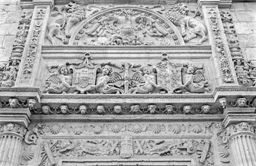 GRANADA, SPAIN - MAY 31, 2015: The detail of renaissance portal of Casa de Castril by Sebastian de Alcantara from year 1539.