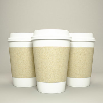 Three paper coffee cups