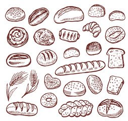 Hand drawn bakery doodles set