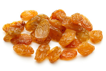 Yellow sultanas raisins isolated on white background cutout