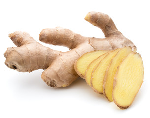 Fresh ginger root or rhizome isolated on white background cutout