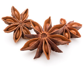 Star anise spice fruits and seeds isolated on white background c