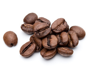 roasted coffee beans isolated in white background cutout