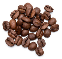 roasted coffee beans isolated in white background cutout
