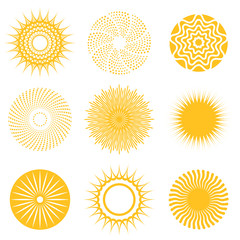 Sun icon set. Abstract and unusual sun icons. Vector illustration.