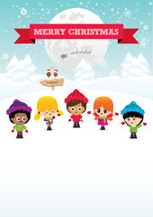 Group of Active Children Playing Outdoors in the Snow, Lapland