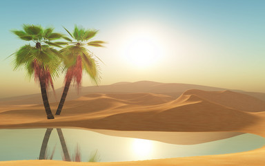 Obraz na płótnie Canvas 3d desert and palm trees