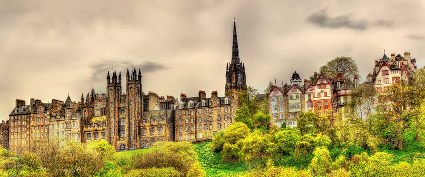 View of New College from Princes Street Gardens in Edinburgh