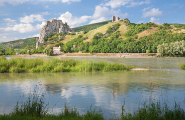 Fototapeta na wymiar The ruins of Devin castle near Bratislava over the Danube river.