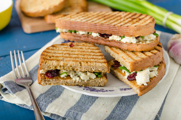 Sandwich with blue cheese and cranberries