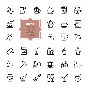 Outline web icon set - Drink, tea, coffee, alcohol