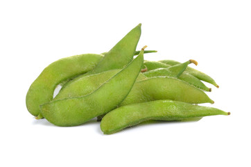 green soybeans on white background