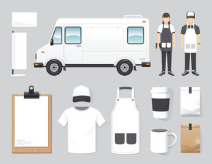 Vector restaurant cafe design set street food truck shop, flyer,
