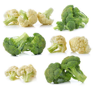 Broccoli and fresh cauliflower isolated on white background