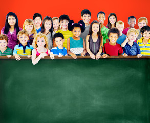 Diversity Friendship Group of Kids Education Blackboard Concept