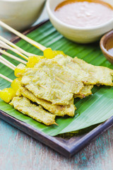 Grilled Pork Satay with Peanut Sauce and Vinegar, Thai food.