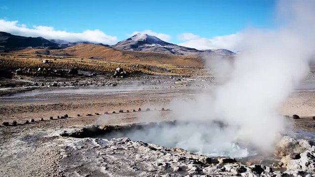 Fast moving geyser in the El Tatio geyser field in northern Chile