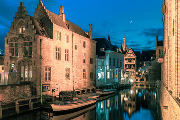 Picturesque night canal Dijver in Bruges