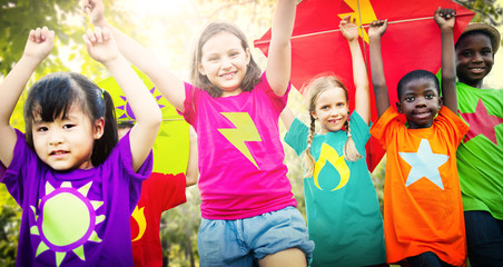 Children Flying Kite Playful Friendship Concept