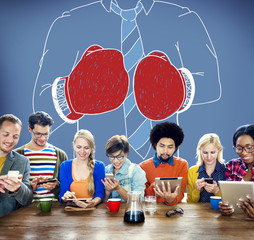 Businessman Boxing Conpetition Fighting Sport Agressive Concept