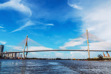 B[ue sky over a bridge