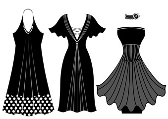 Fashion woman dresses.Vector black silhouette isolated on white