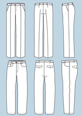 Man's pants and trousers.Vector set of casual clothing isolated
