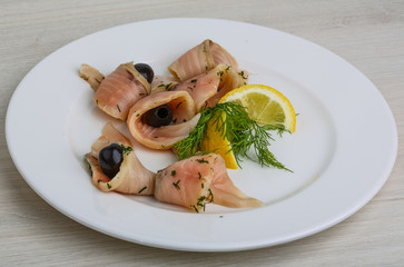 Salted salmon with olive
