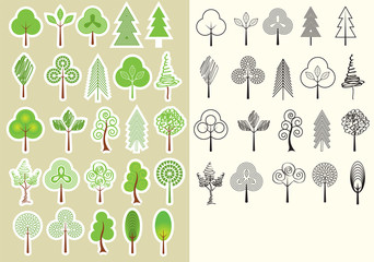 Trees.Vector collection of design elements isolated