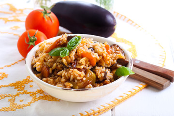 Rice with stewed vegetables