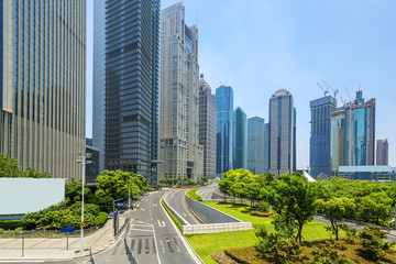 Modern buildings and urban road in city
