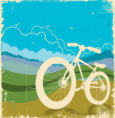 vintage nature background with bike on old paper texture