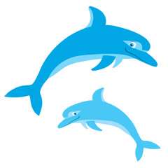 Dolphins jumping in.Vector isolated on white