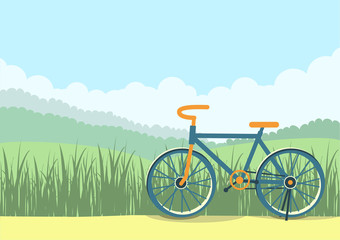 Bike on the field.Vector nature illustration
