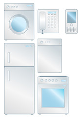 Set of household electronic elements isolated on white